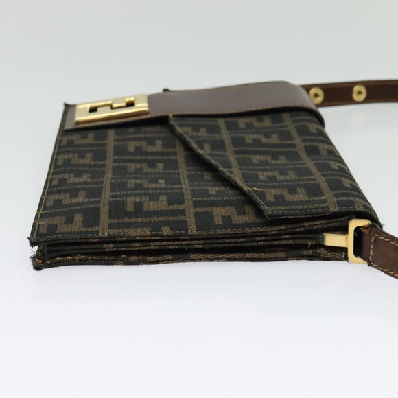 FENDI Zucca Canvas Shoulder Bag Black Brown gold Auth 141634