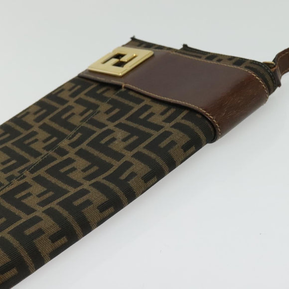 FENDI Zucca Canvas Shoulder Bag Black Brown gold Auth 141634