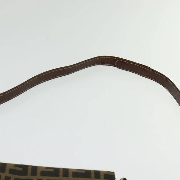 FENDI Zucca Canvas Shoulder Bag Black Brown gold Auth 141634