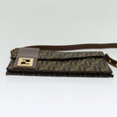 FENDI Zucca Canvas Shoulder Bag Black Brown gold Auth 141634-9