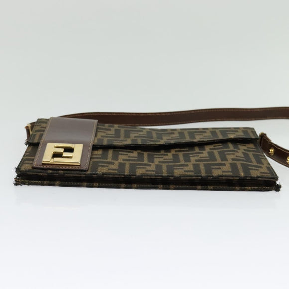 FENDI Zucca Canvas Shoulder Bag Black Brown gold Auth 141634