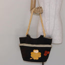 CHANEL Camelia Tote Bag Canvas Black Silver CC Auth 141651-22