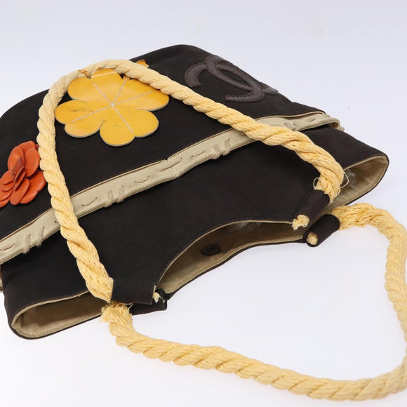 CHANEL Camelia Tote Bag Canvas Black Silver CC Auth 141651