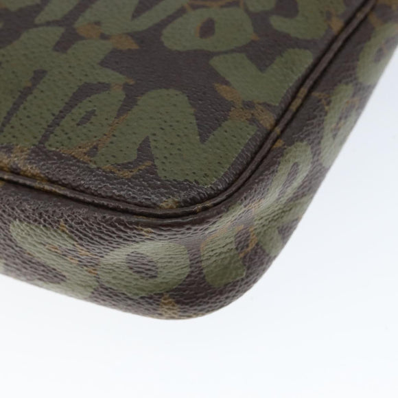 LOUIS VUITTON Graffiti Pochette Accessoires Pouch Khaki M92191 LV Auth 141678