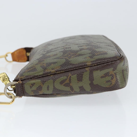 LOUIS VUITTON Graffiti Pochette Accessoires Pouch Khaki M92191 LV Auth 141678