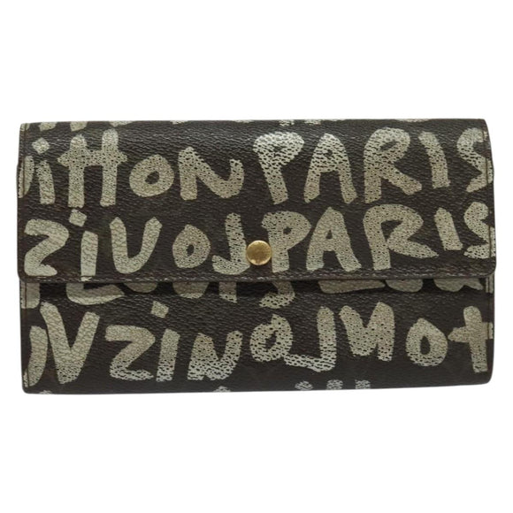 LOUIS VUITTON Graffiti Porte Monnaie Credit Long Wallet White M92189 Auth 141686