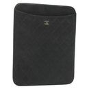 CHANEL Matelasse iPad Case Lamb Skin Black Silver CC Auth 141696-1