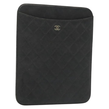 CHANEL Matelasse iPad Case Lamb Skin Black Silver CC Auth 141696
