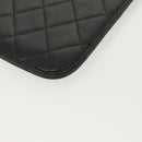 CHANEL Matelasse iPad Case Lamb Skin Black Silver CC Auth 141696-14