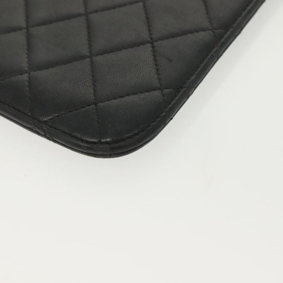 CHANEL Matelasse iPad Case Lamb Skin Black Silver CC Auth 141696