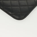CHANEL Matelasse iPad Case Lamb Skin Black Silver CC Auth 141696-15