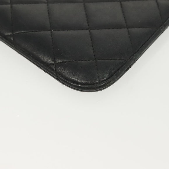 CHANEL Matelasse iPad Case Lamb Skin Black Silver CC Auth 141696