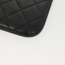 CHANEL Matelasse iPad Case Lamb Skin Black Silver CC Auth 141696-16