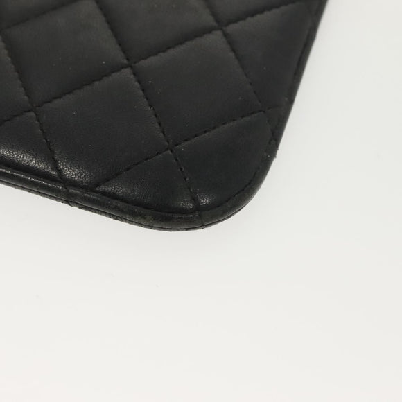 CHANEL Matelasse iPad Case Lamb Skin Black Silver CC Auth 141696