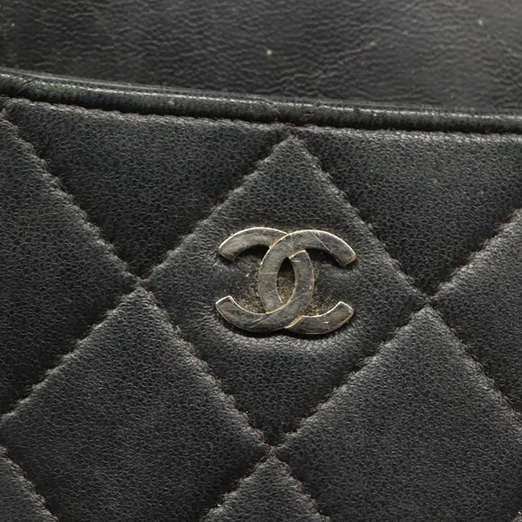 CHANEL Matelasse iPad Case Lamb Skin Black Silver CC Auth 141696