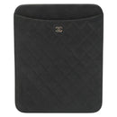 CHANEL Matelasse iPad Case Lamb Skin Black Silver CC Auth 141696-13