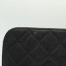 CHANEL Matelasse iPad Case Lamb Skin Black Silver CC Auth 141696-3
