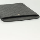 CHANEL Matelasse iPad Case Lamb Skin Black Silver CC Auth 141696-6