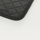 CHANEL Matelasse iPad Case Lamb Skin Black Silver CC Auth 141696-8