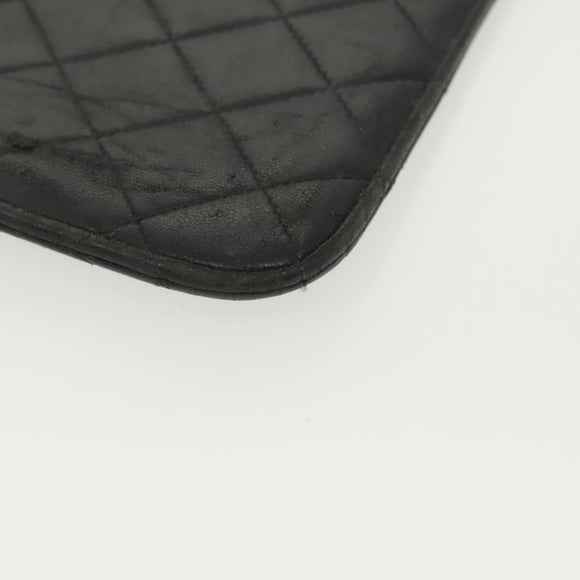 CHANEL Matelasse iPad Case Lamb Skin Black Silver CC Auth 141696