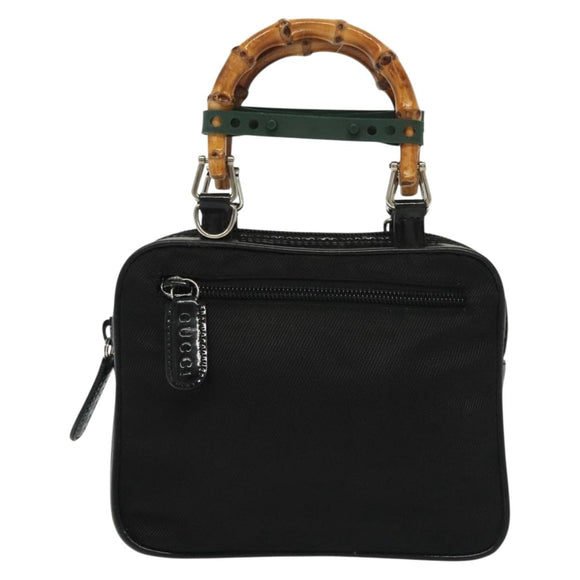 GUCCI Bamboo Hand Bag Nylon 2way Black Silver 007 2040 0275 Auth 141697