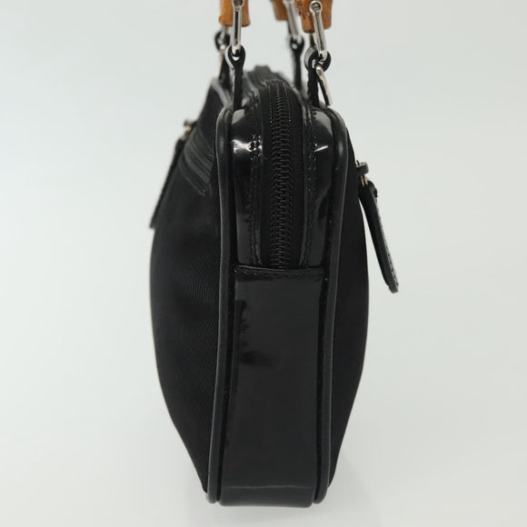 GUCCI Bamboo Hand Bag Nylon 2way Black Silver 007 2040 0275 Auth 141697