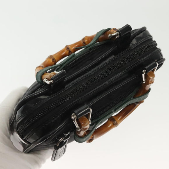 GUCCI Bamboo Hand Bag Nylon 2way Black Silver 007 2040 0275 Auth 141697