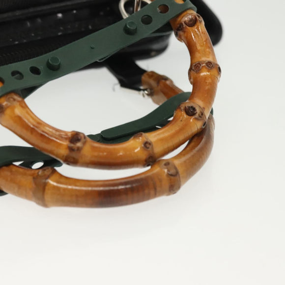 GUCCI Bamboo Hand Bag Nylon 2way Black Silver 007 2040 0275 Auth 141697