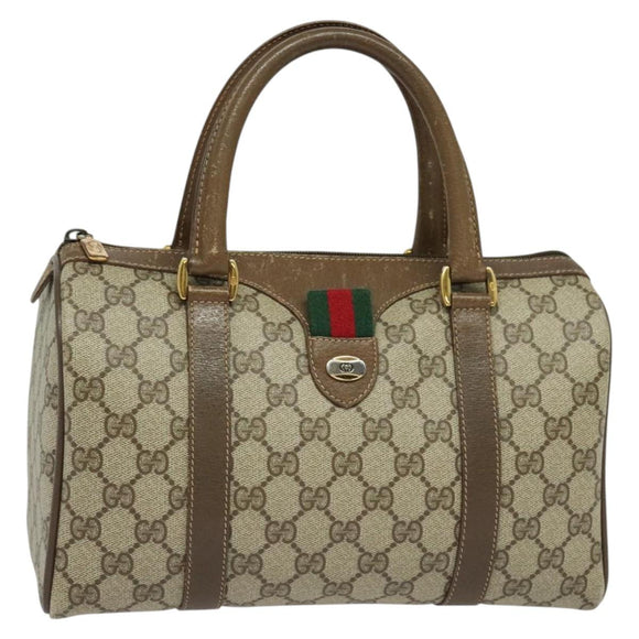 GUCCI GG Supreme Web Sherry Line Boston Bag PVC Beige Gold 40 02 006 Auth 141698