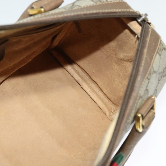 GUCCI GG Supreme Web Sherry Line Boston Bag PVC Beige Gold 40 02 006 Auth 141698