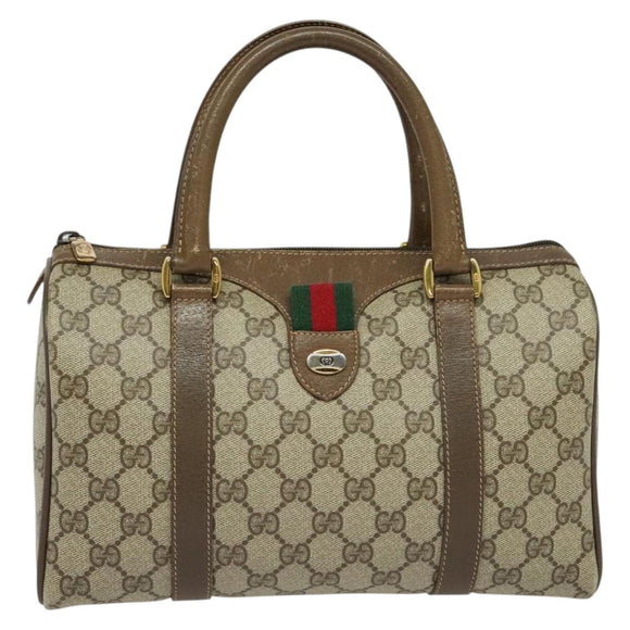GUCCI GG Supreme Web Sherry Line Boston Bag PVC Beige Gold 40 02 006 Auth 141698