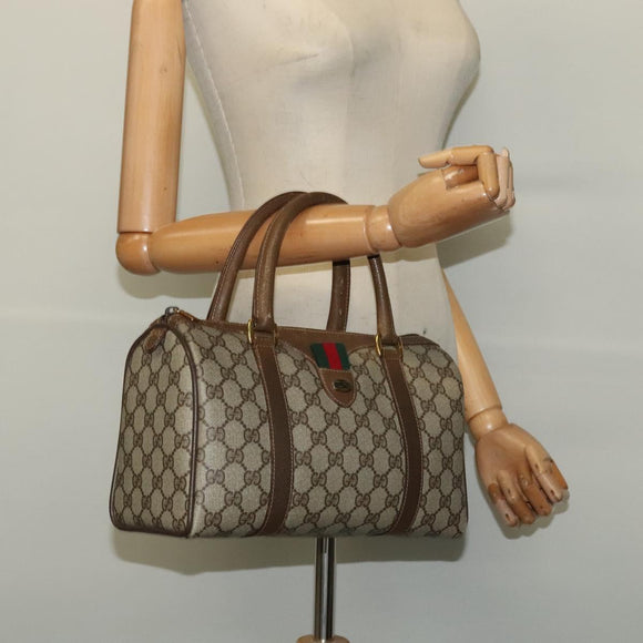 GUCCI GG Supreme Web Sherry Line Boston Bag PVC Beige Gold 40 02 006 Auth 141698