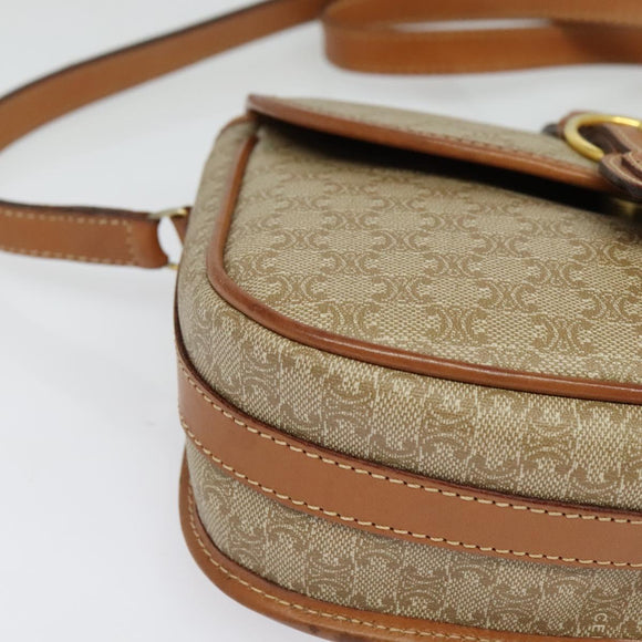 CELINE Macadam Canvas Shoulder Bag PVC Beige Gold Auth 141702
