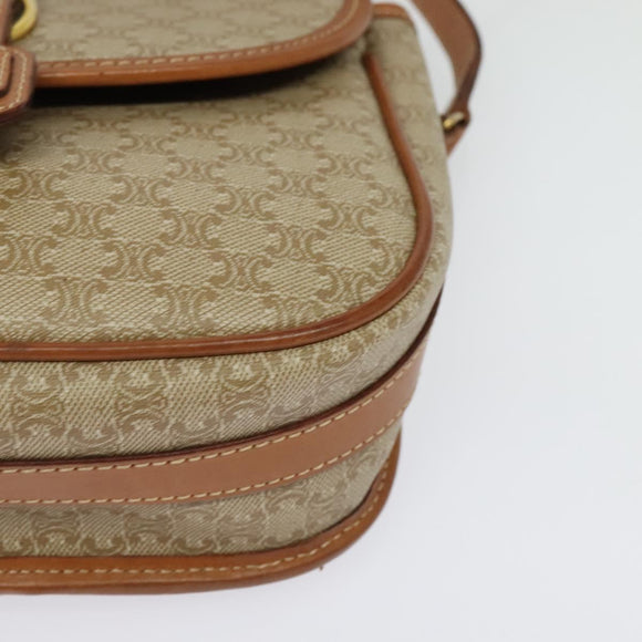 CELINE Macadam Canvas Shoulder Bag PVC Beige Gold Auth 141702