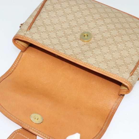 CELINE Macadam Canvas Shoulder Bag PVC Beige Gold Auth 141702