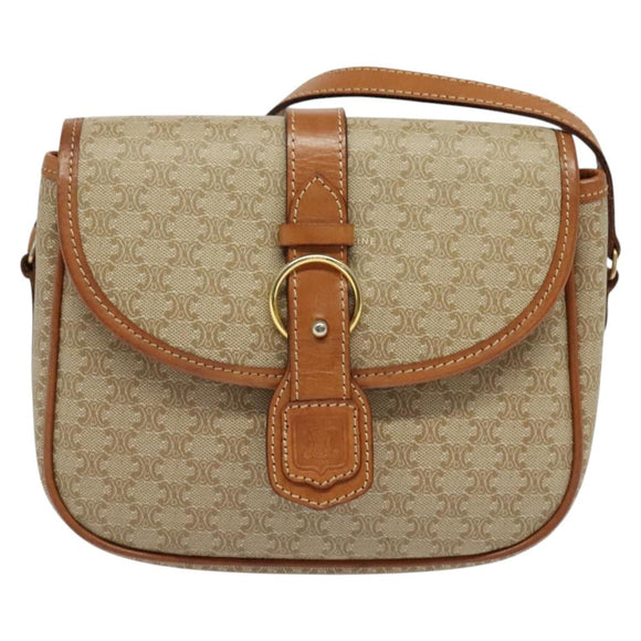 CELINE Macadam Canvas Shoulder Bag PVC Beige Gold Auth 141702