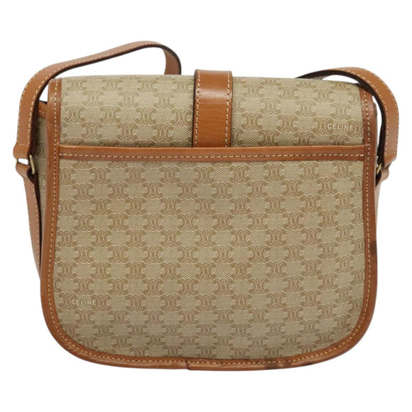 CELINE Macadam Canvas Shoulder Bag PVC Beige Gold Auth 141702