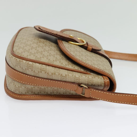 CELINE Macadam Canvas Shoulder Bag PVC Beige Gold Auth 141702