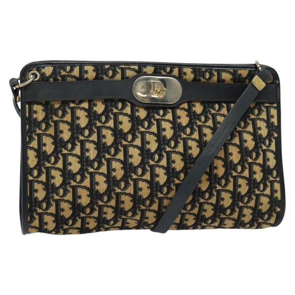 Christian Dior Trotter Canvas Shoulder Bag Navy Gold Auth 141703