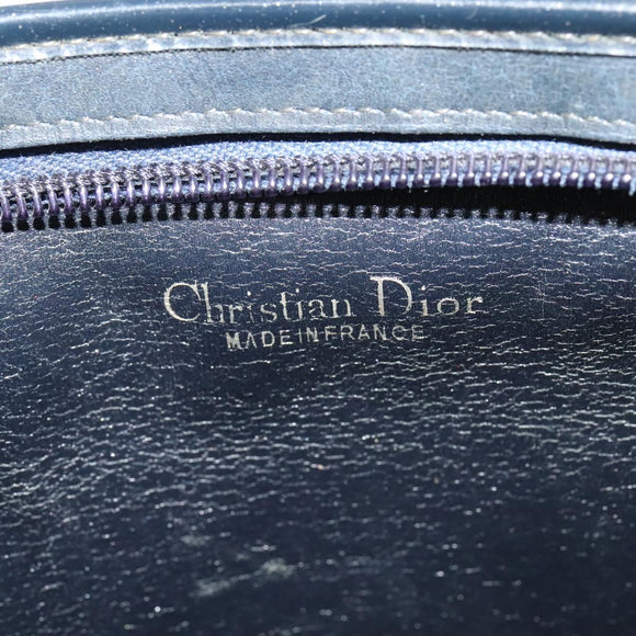 Christian Dior Trotter Canvas Shoulder Bag Navy Gold Auth 141703