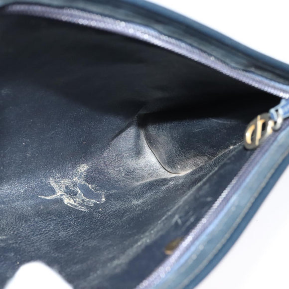 Christian Dior Trotter Canvas Shoulder Bag Navy Gold Auth 141703