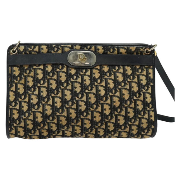 Christian Dior Trotter Canvas Shoulder Bag Navy Gold Auth 141703