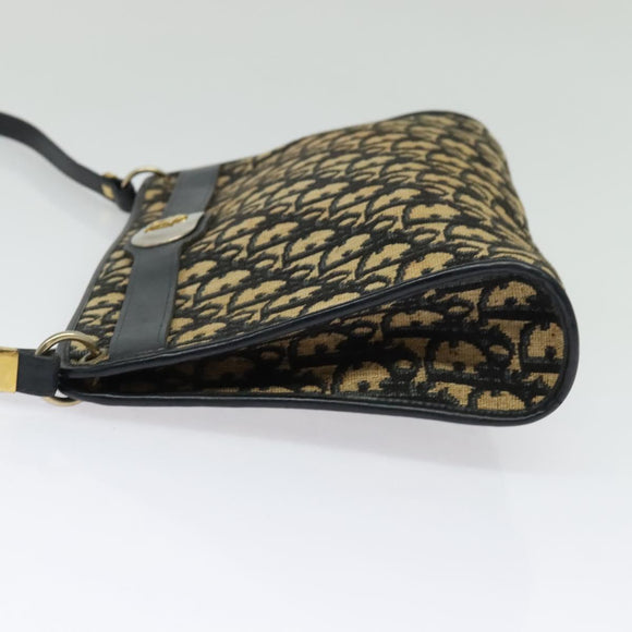 Christian Dior Trotter Canvas Shoulder Bag Navy Gold Auth 141703