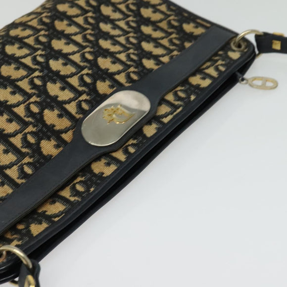 Christian Dior Trotter Canvas Shoulder Bag Navy Gold Auth 141703