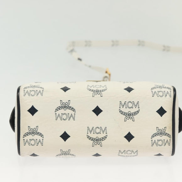 MCM Logogram Vicetos Mini Hand Bag PVC 2way White Gold Auth 141704