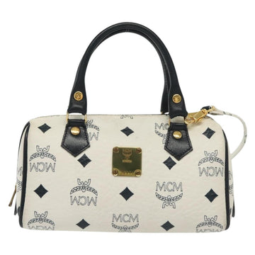 MCM Logogram Vicetos Mini Hand Bag PVC 2way White Gold Auth 141704 - 0