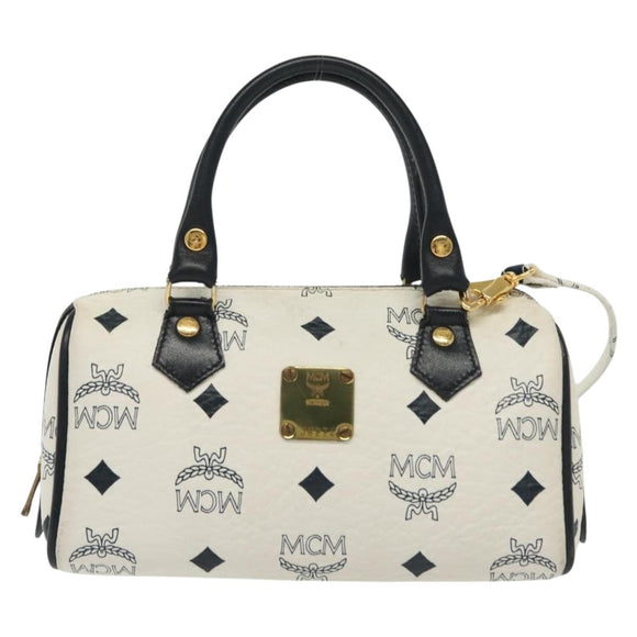 MCM Logogram Vicetos Mini Hand Bag PVC 2way White Gold Auth 141704