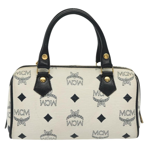 MCM Logogram Vicetos Mini Hand Bag PVC 2way White Gold Auth 141704