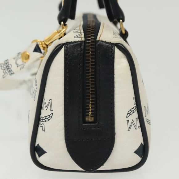 MCM Logogram Vicetos Mini Hand Bag PVC 2way White Gold Auth 141704
