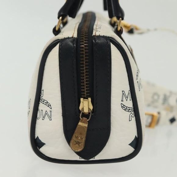 MCM Logogram Vicetos Mini Hand Bag PVC 2way White Gold Auth 141704